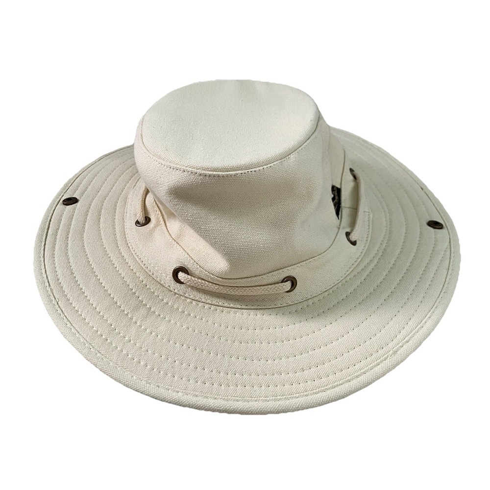 Misty Mountain Mens Cream Cotton Canvas Wide Brim Boonie Sun Hat XL Snaps New